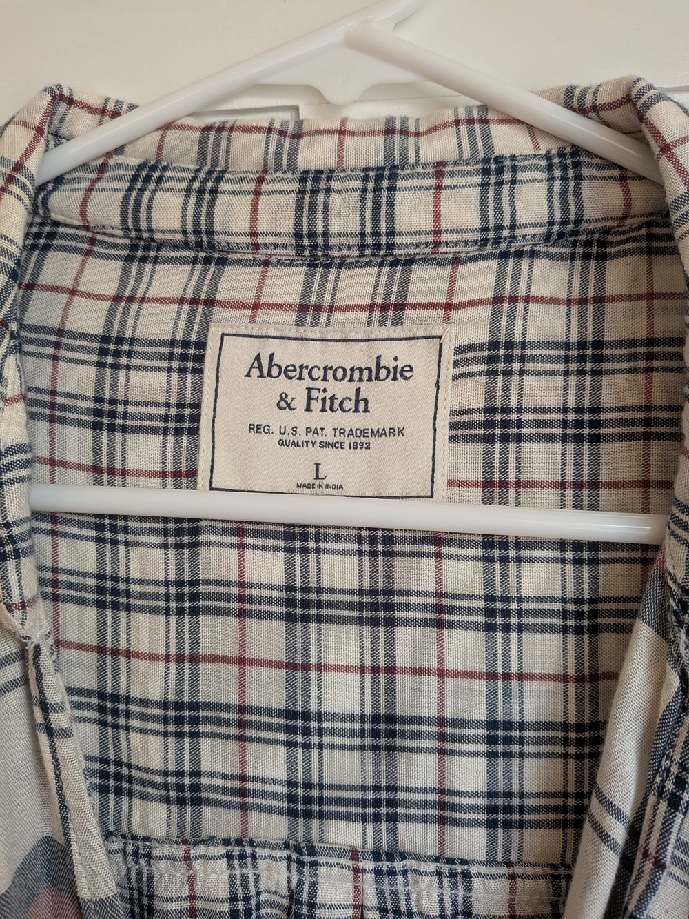 Abercrombie & Fitch Plaid Button-Up Shirt - Cream, Navy & Burgundy - Picture 2 of 2
